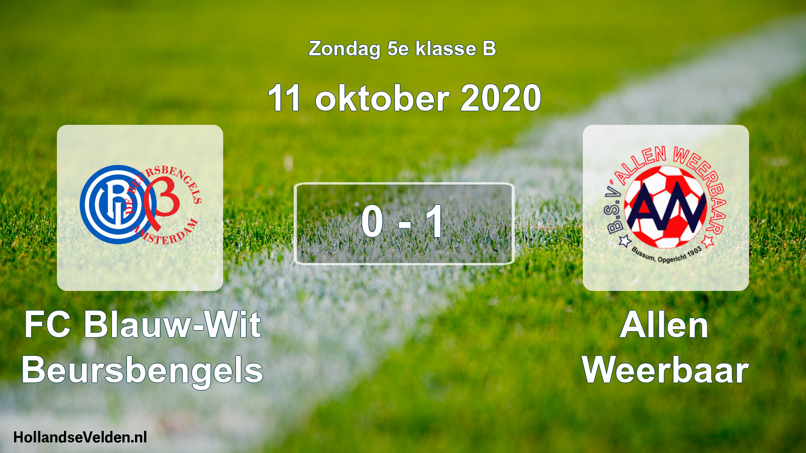 Total number of matches played: FC Blauw-Wit Beursbengels - Allen Weerbaar 0 - 1 (11 October 2020)