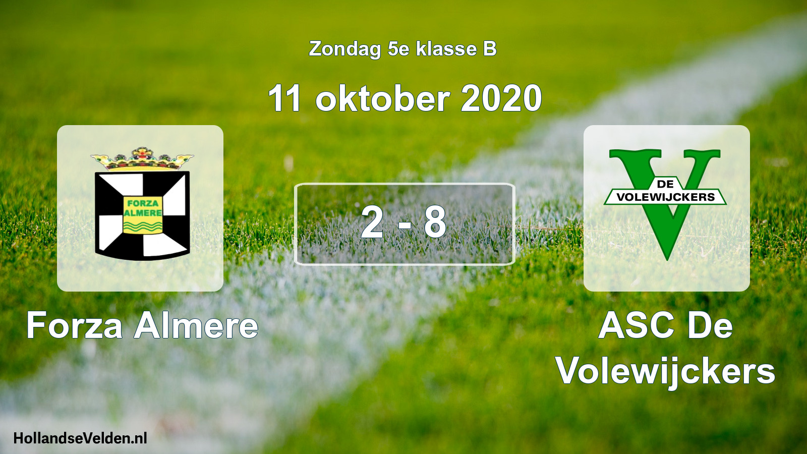 Total number of matches played: Forza Almere - ASC De Volewijckers 2 - 8 (11 October 2020)