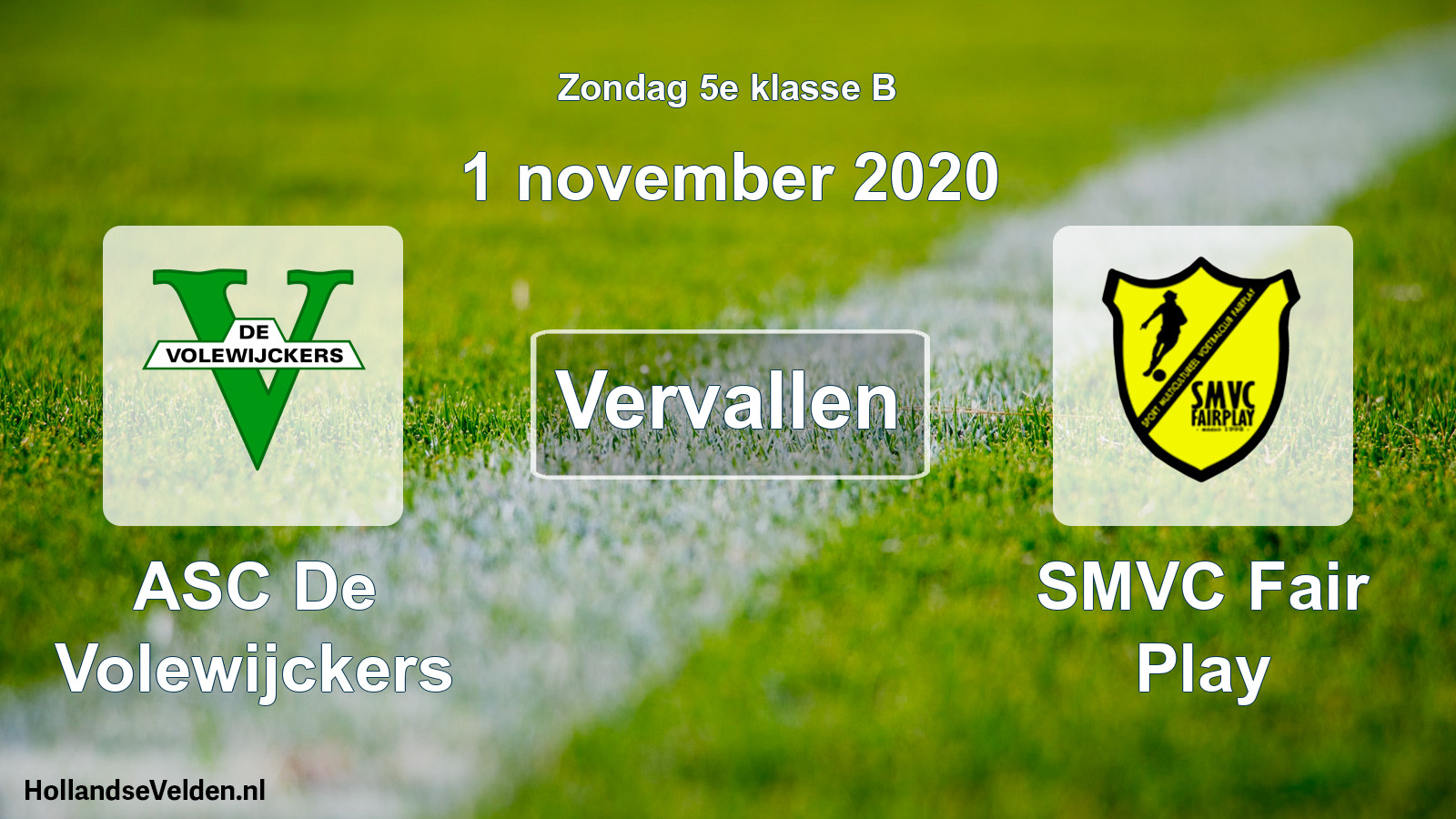 Scheduled Match: ASC De Volewijckers - SMVC Fair Play (1 November 2020)