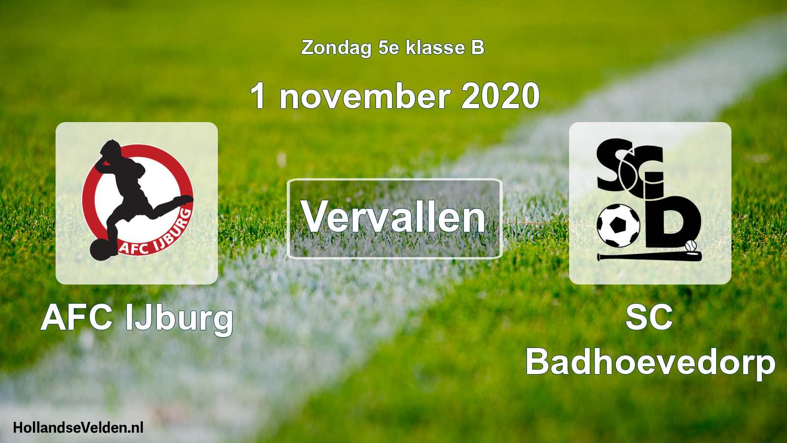 Scheduled Match: AFC IJburg - SC Badhoevedorp (1 November 2020)