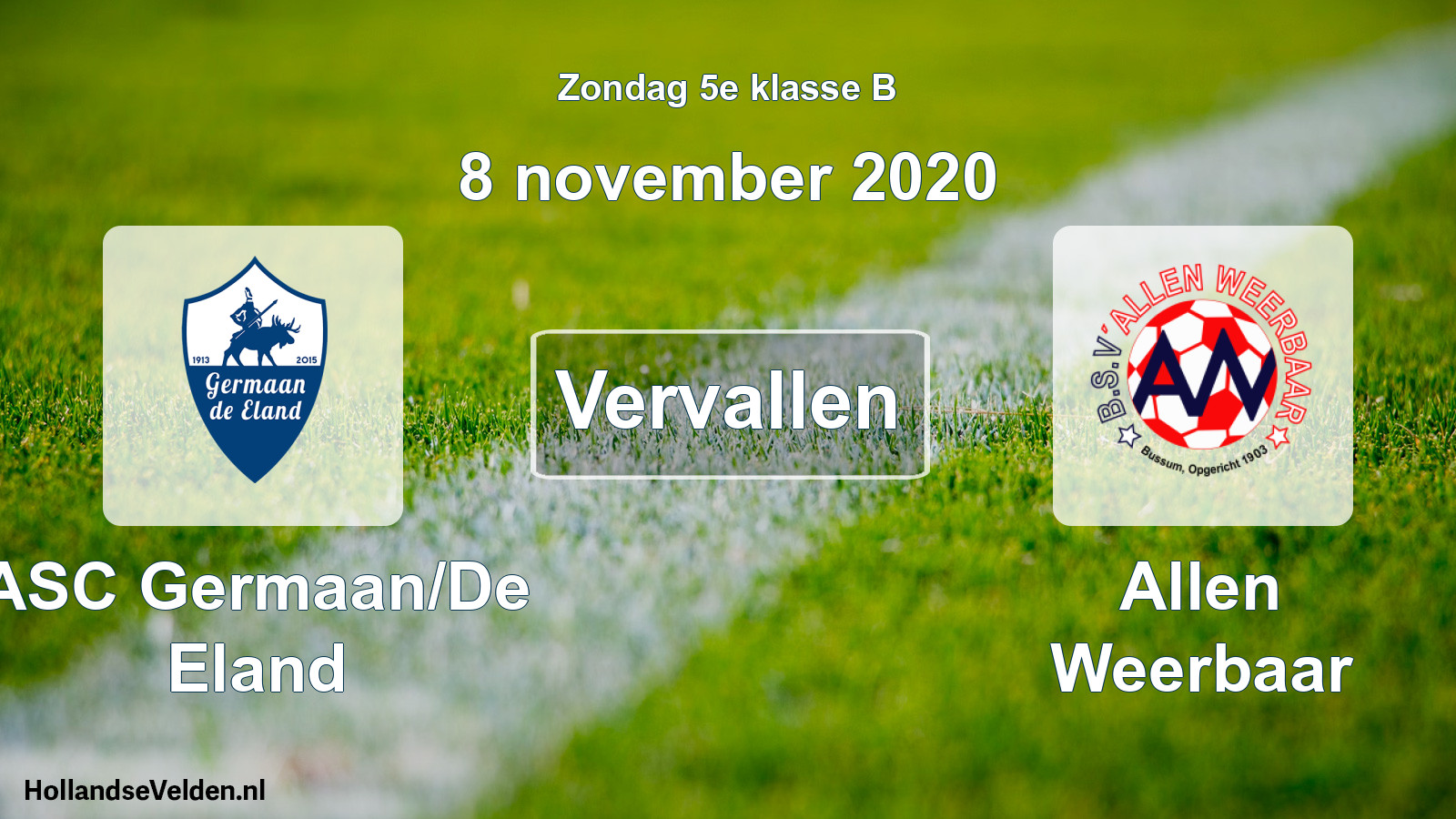 Scheduled Match: ASC Germaan/De Eland - Allen Weerbaar (8 November 2020)