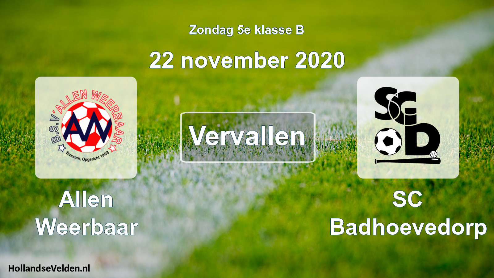 Scheduled Match: Allen Weerbaar - SC Badhoevedorp (22 November 2020)