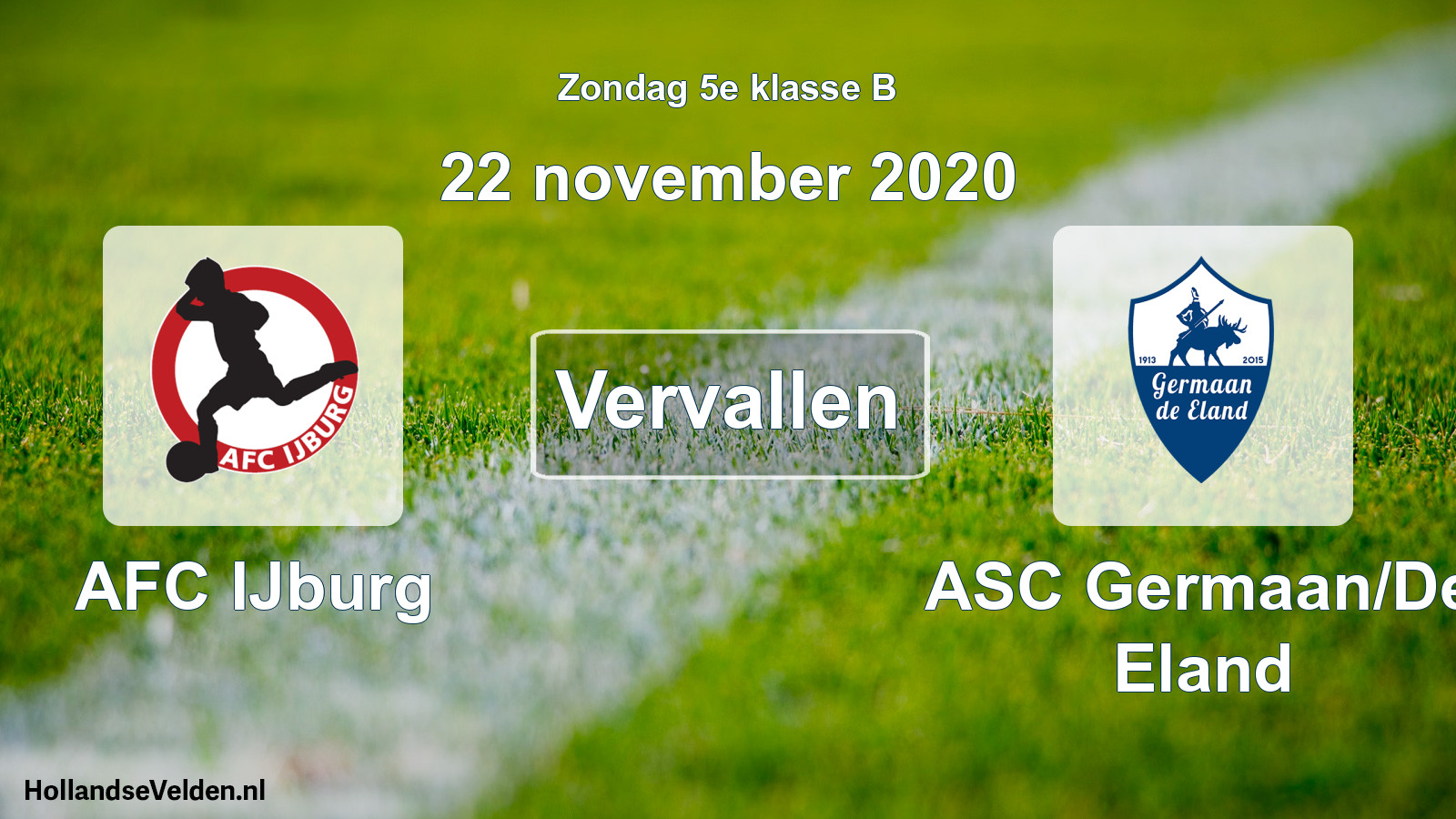 Scheduled Match: AFC IJburg - ASC Germaan/De Eland (22 November 2020)