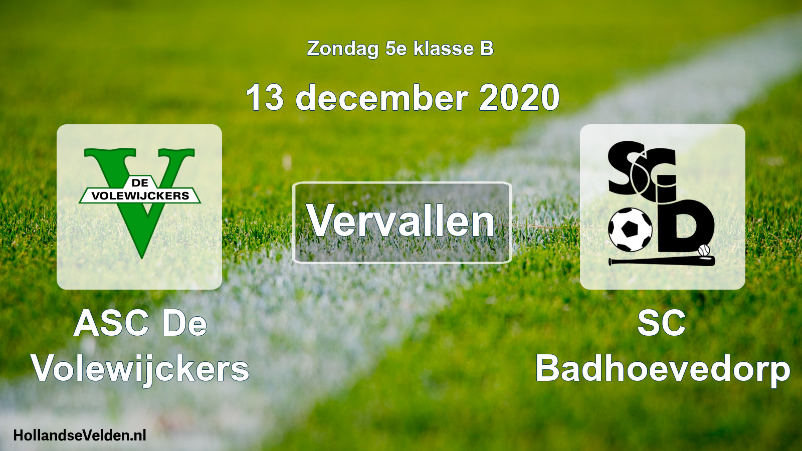 Scheduled Match: ASC De Volewijckers - SC Badhoevedorp (13 December 2020)