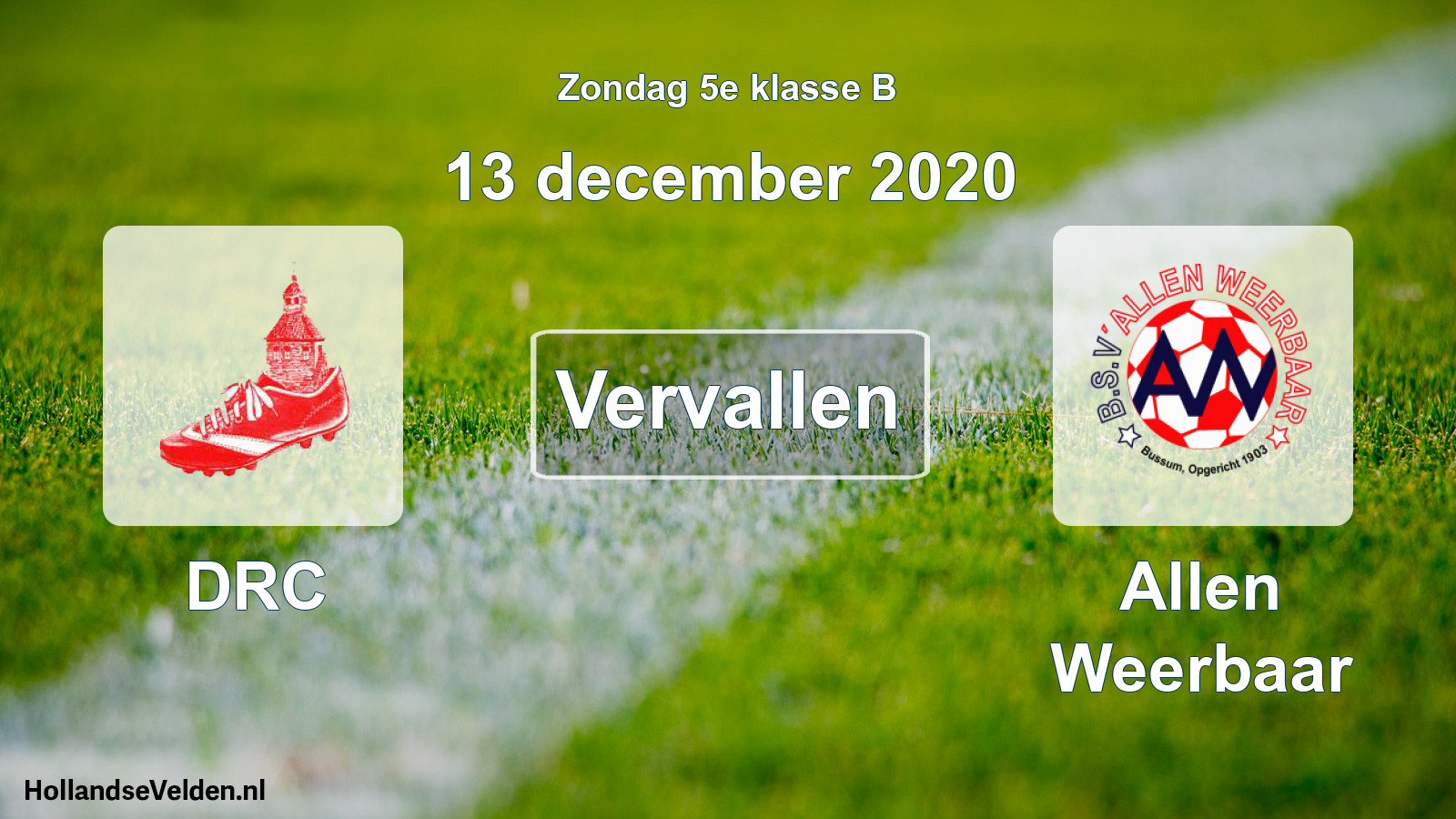 Scheduled Match: DRC - Allen Weerbaar (13 December 2020)
