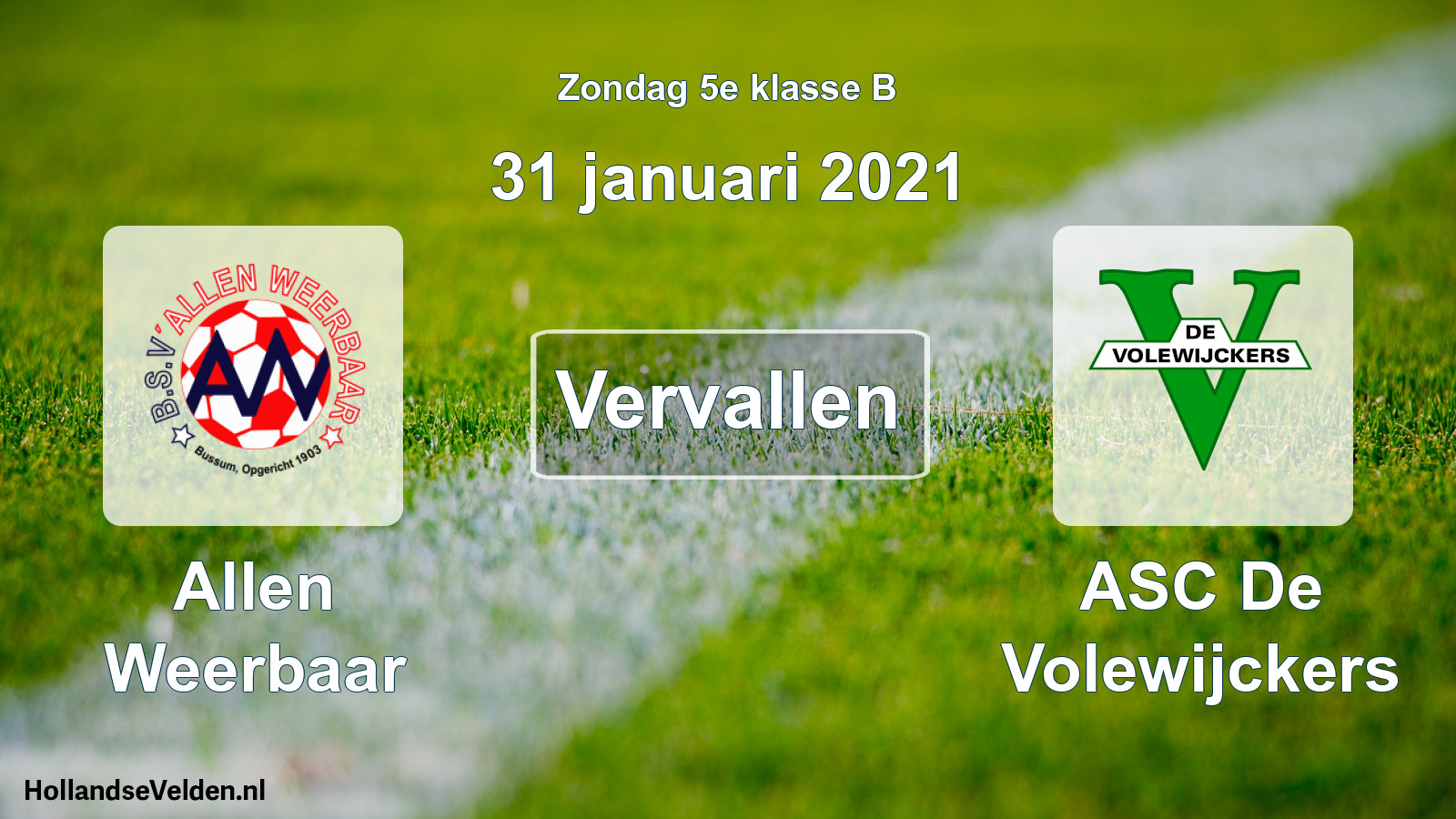 Scheduled Match: Allen Weerbaar - ASC De Volewijckers (31 January 2021)