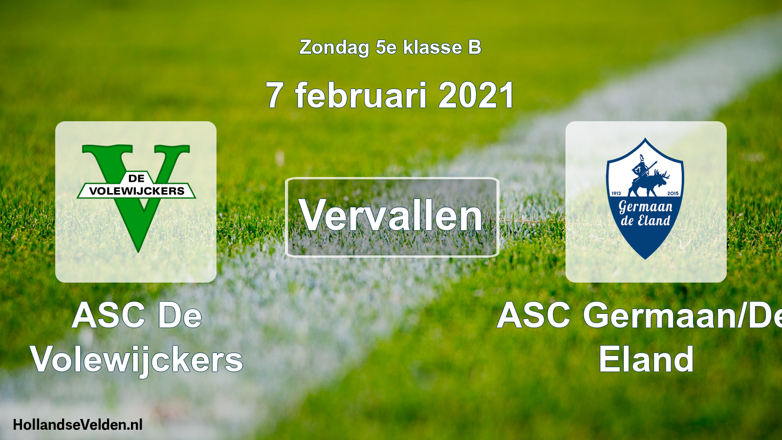 Scheduled Match: ASC De Volewijckers - ASC Germaan/De Eland (7 February 2021)
