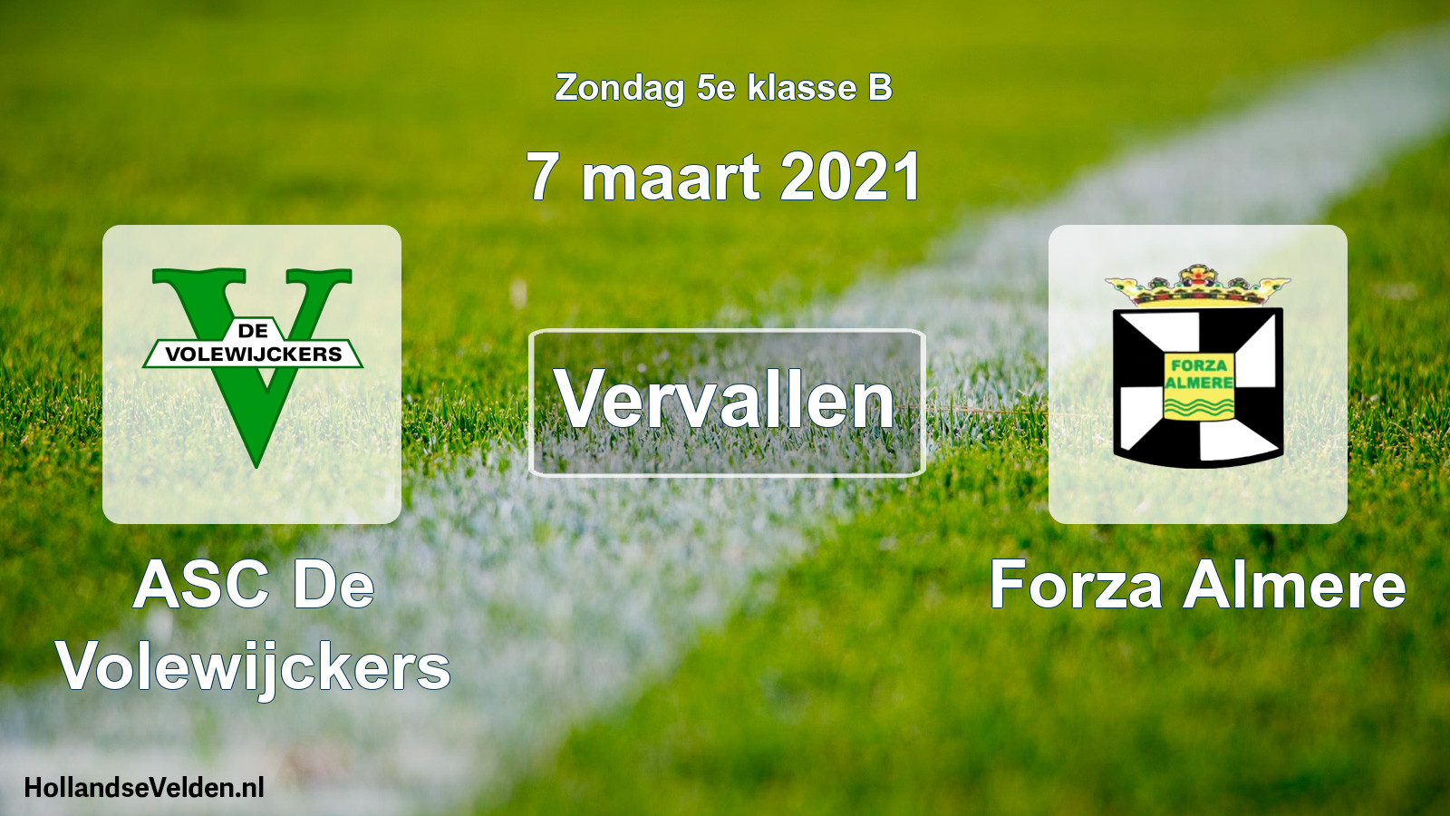 Scheduled Match: ASC De Volewijckers - Forza Almere (7 March 2021)