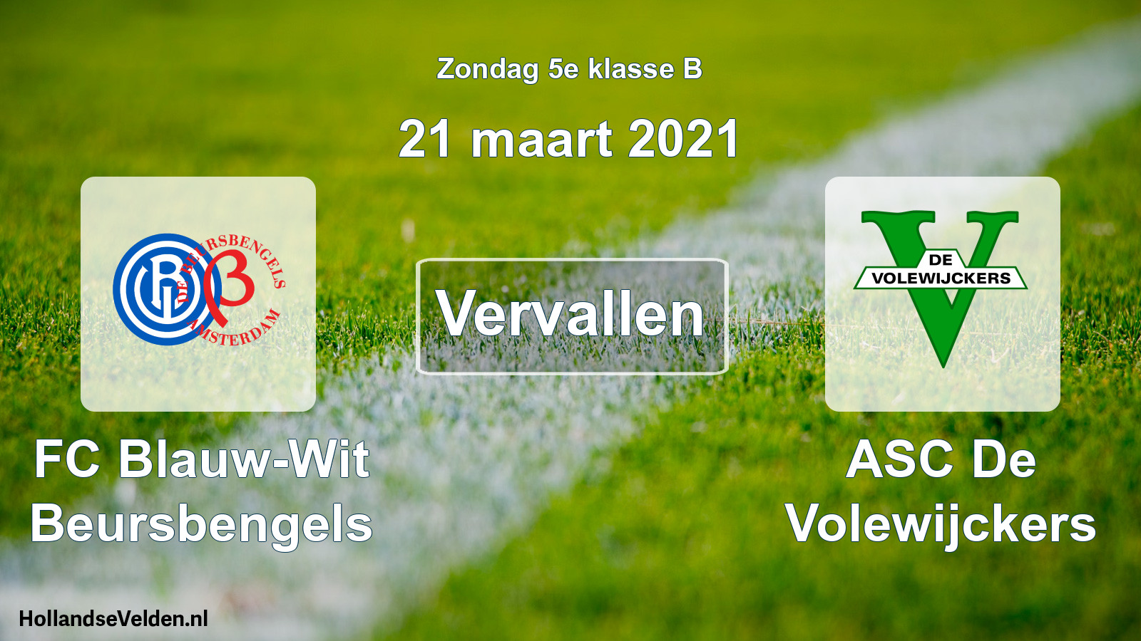 Scheduled Match: FC Blauw-Wit Beursbengels - ASC De Volewijckers (21 March 2021)