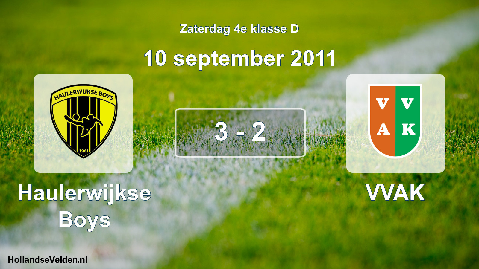 Total number of matches played: Haulerwijkse Boys - VVAK 3 - 2 (10 September 2011)