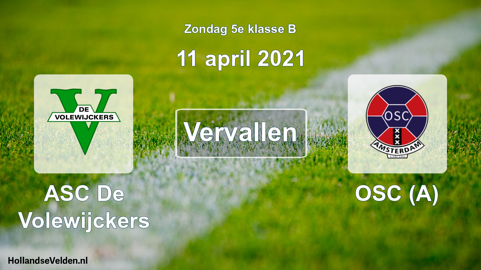 Scheduled Match: ASC De Volewijckers - OSC (A) (11 April 2021)