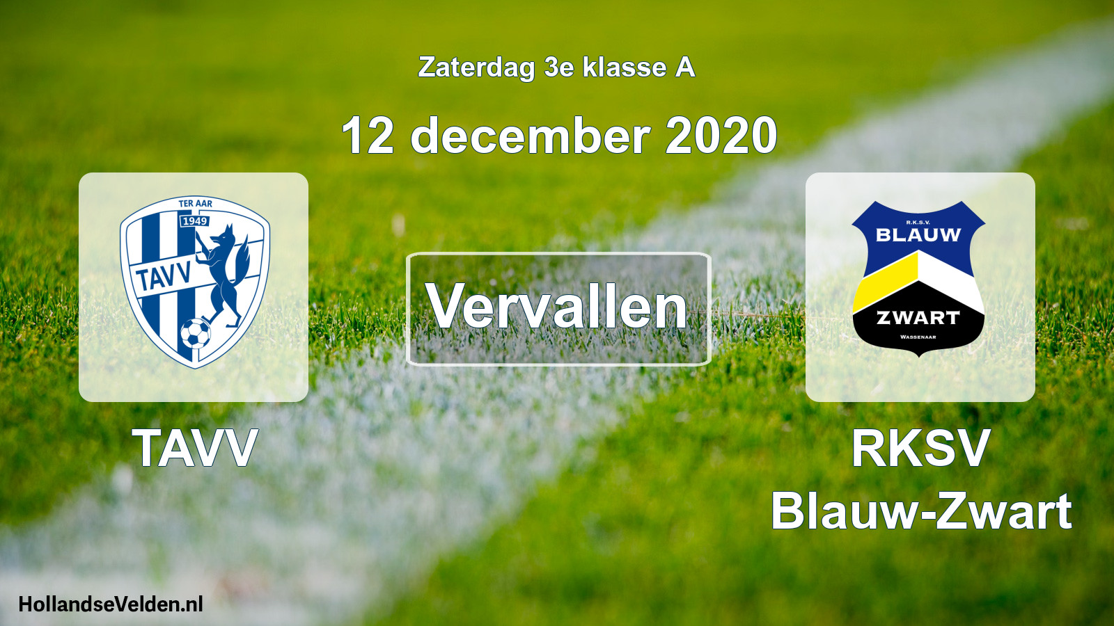 Scheduled Match: TAVV - RKSV Blauw-Zwart (12 December 2020)
