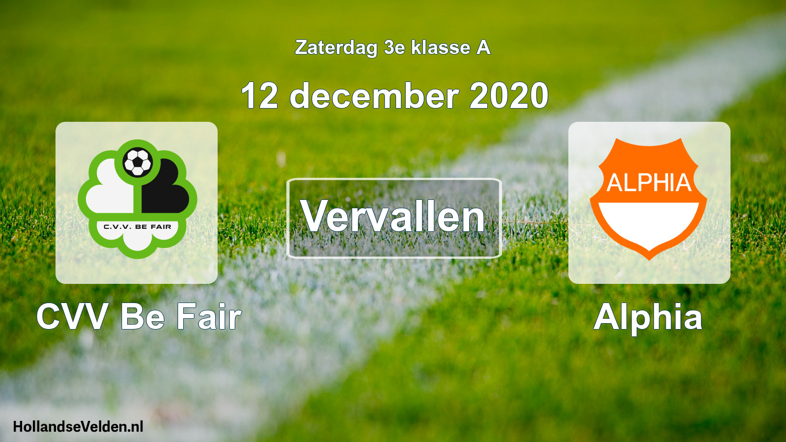 Scheduled Match: CVV Be Fair - Alphia (12 December 2020)