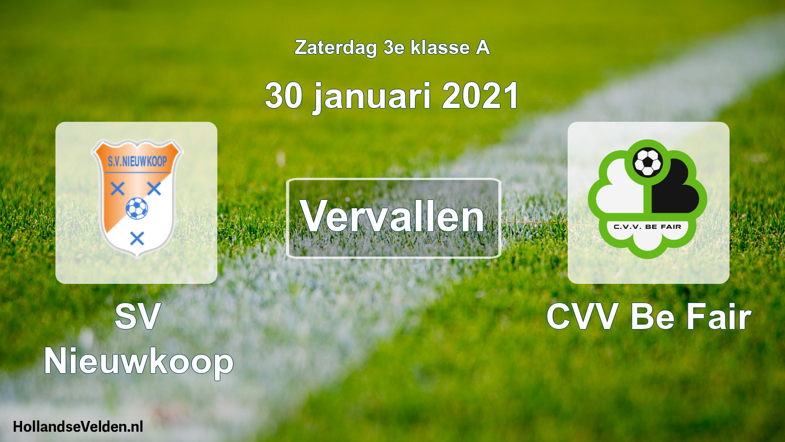 Scheduled Match: SV Nieuwkoop - CVV Be Fair (30 January 2021)