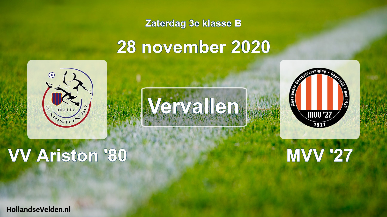 Scheduled Match: VV Ariston '80 - MVV '27 (28 November 2020)