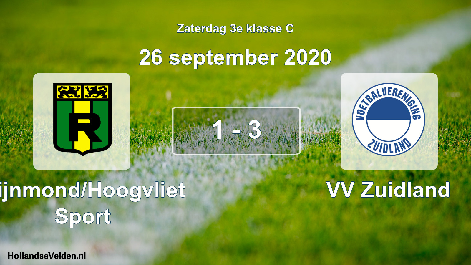 Total number of matches played: Rijnmond/Hoogvliet Sport - VV Zuidland 1 - 3 (26 September 2020)
