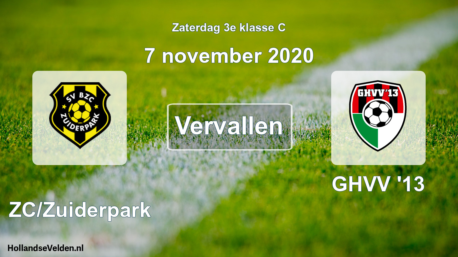 Scheduled Match: BZC/Zuiderpark - GHVV '13 (7 November 2020)