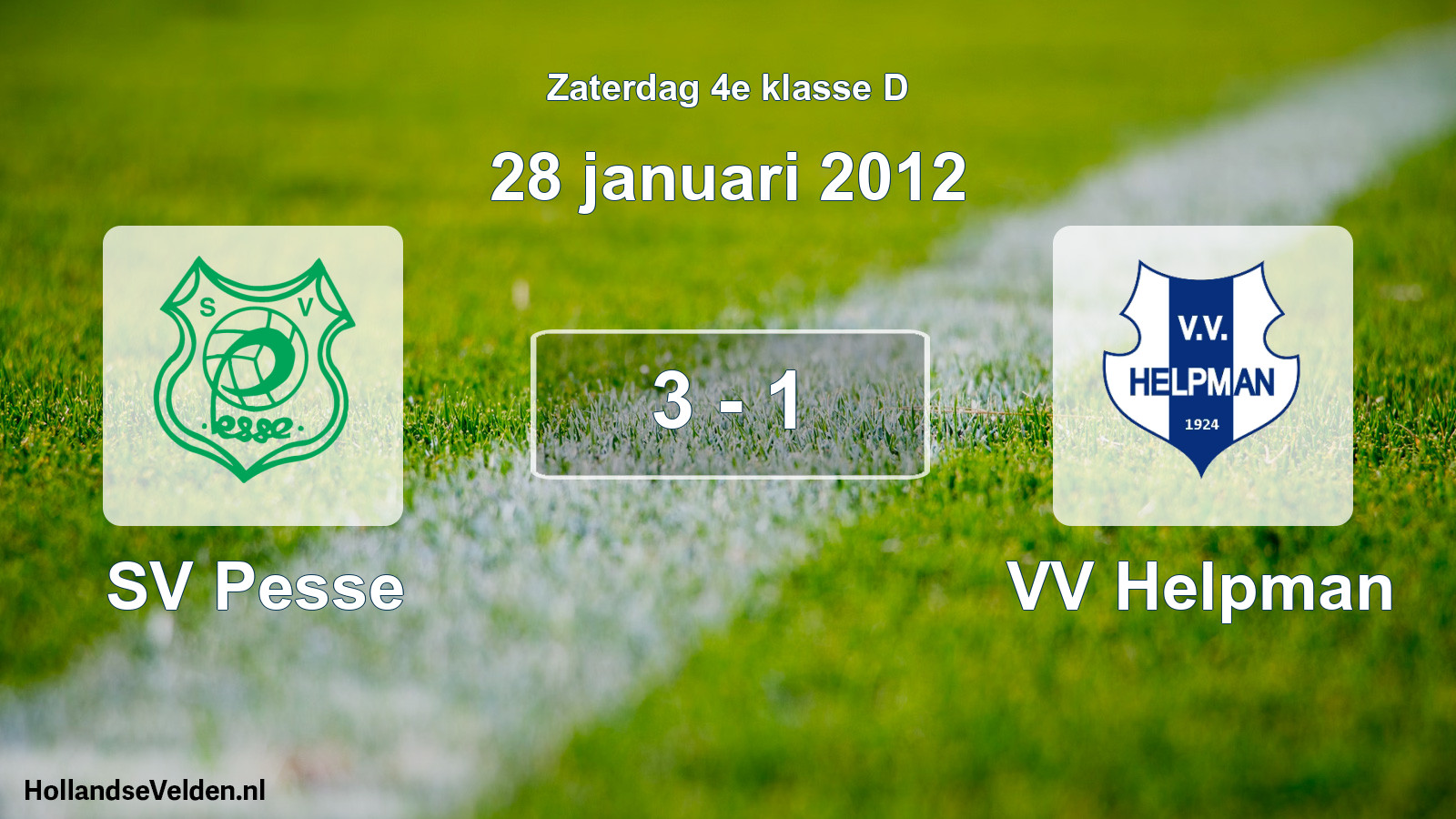 Total number of matches played: SV Pesse - VV Helpman 3 - 1 (28 January 2012)