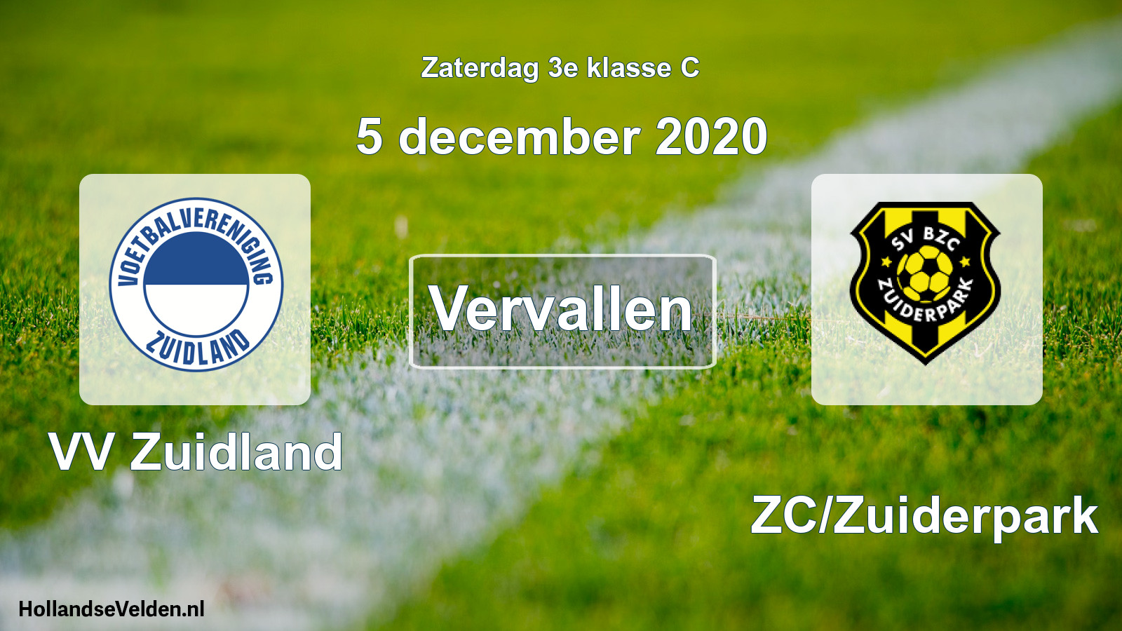 Scheduled Match: VV Zuidland - BZC/Zuiderpark (5 December 2020)