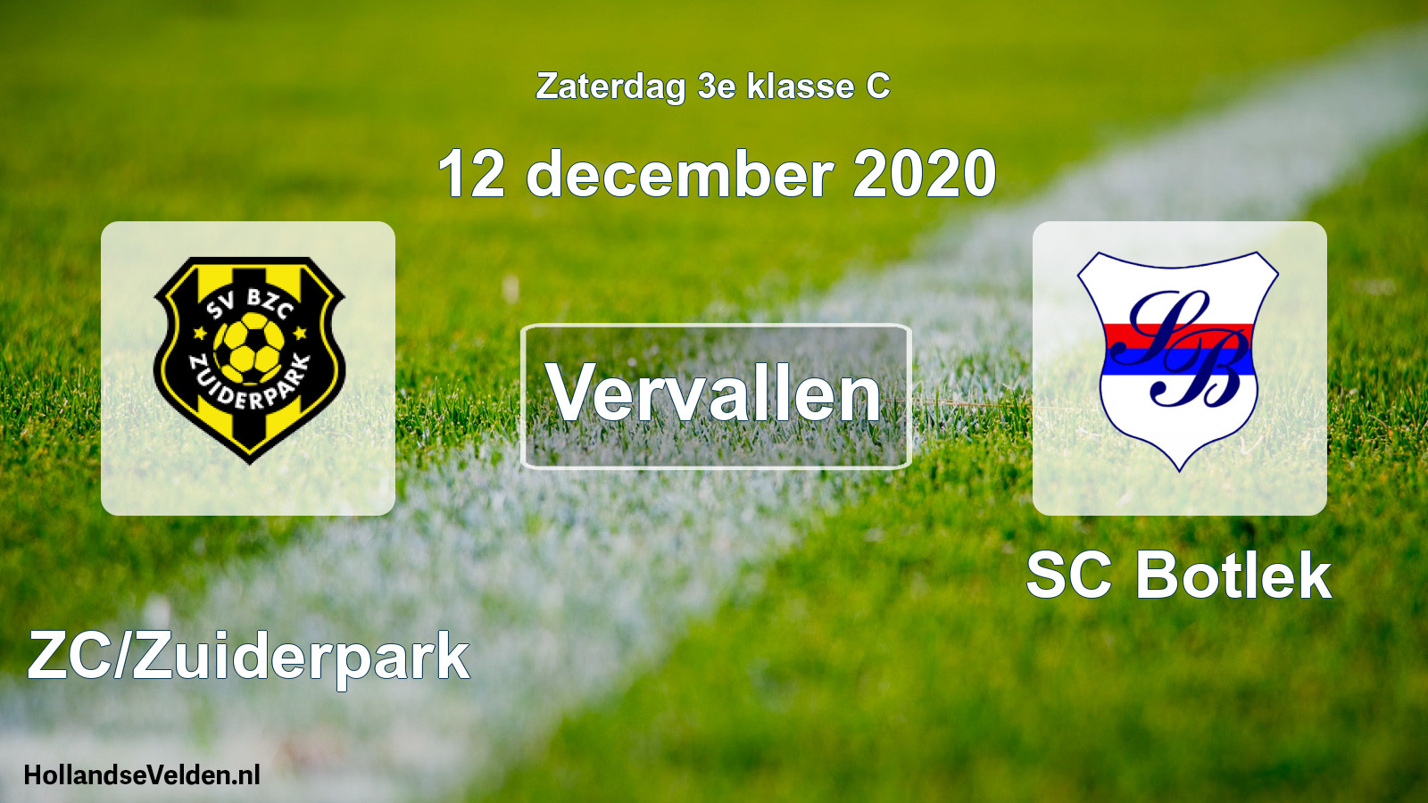 Scheduled Match: BZC/Zuiderpark - SC Botlek (12 December 2020)