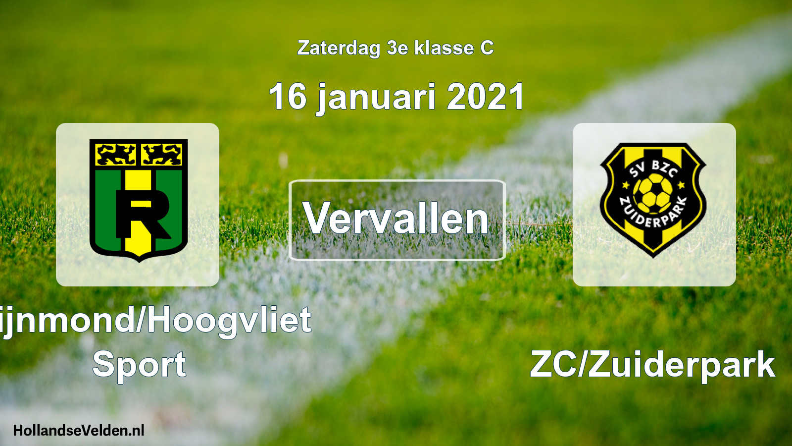 Scheduled Match: Rijnmond/Hoogvliet Sport - BZC/Zuiderpark (16 January 2021)