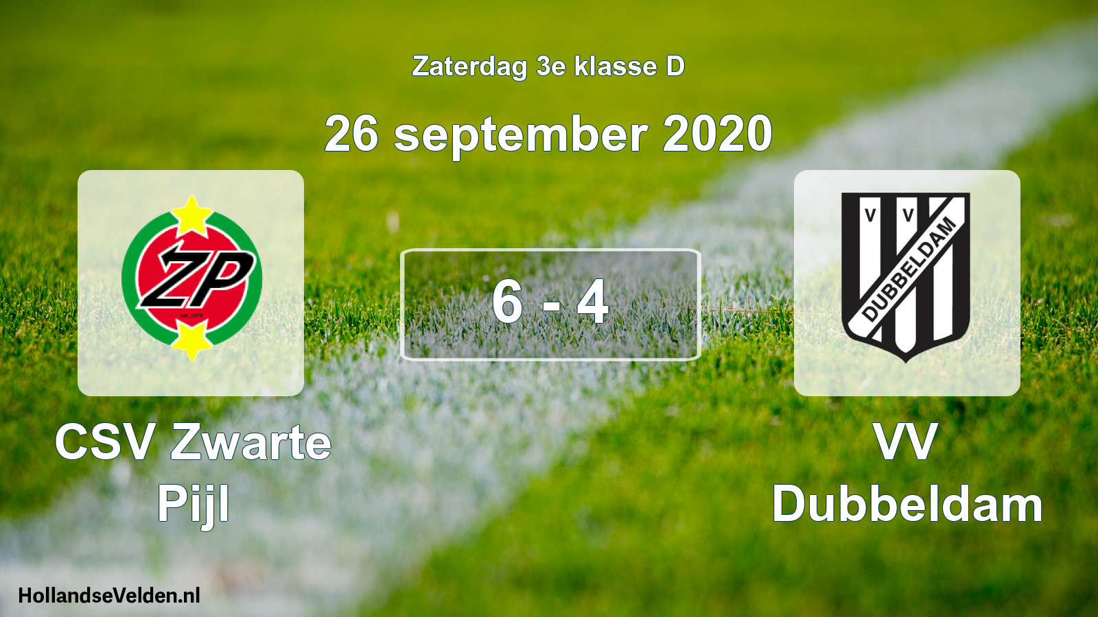 Total number of matches played: CSV Zwarte Pijl - VV Dubbeldam 6 - 4 (26 September 2020)