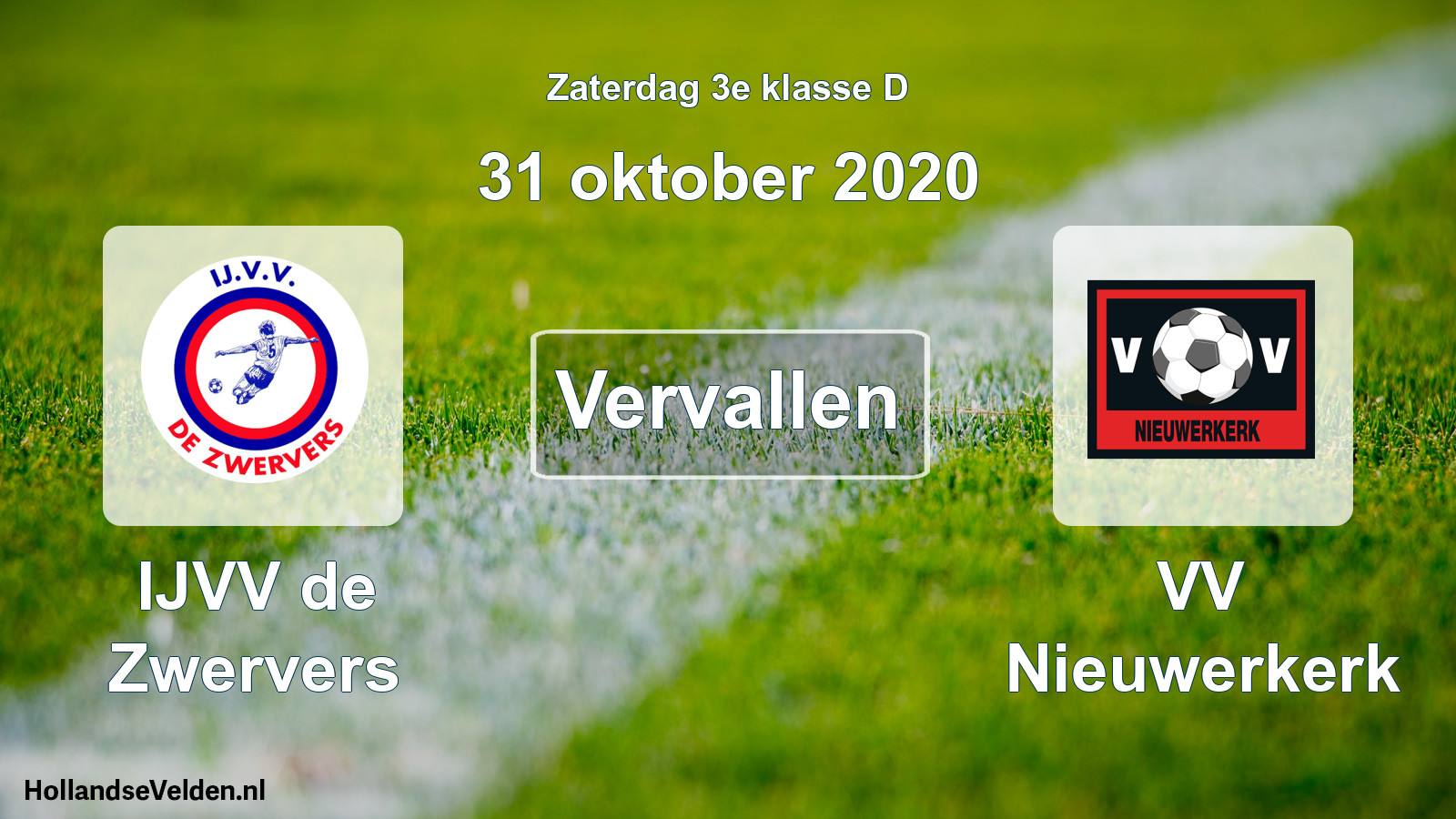 Scheduled Match: IJVV de Zwervers - VV Nieuwerkerk (31 October 2020)