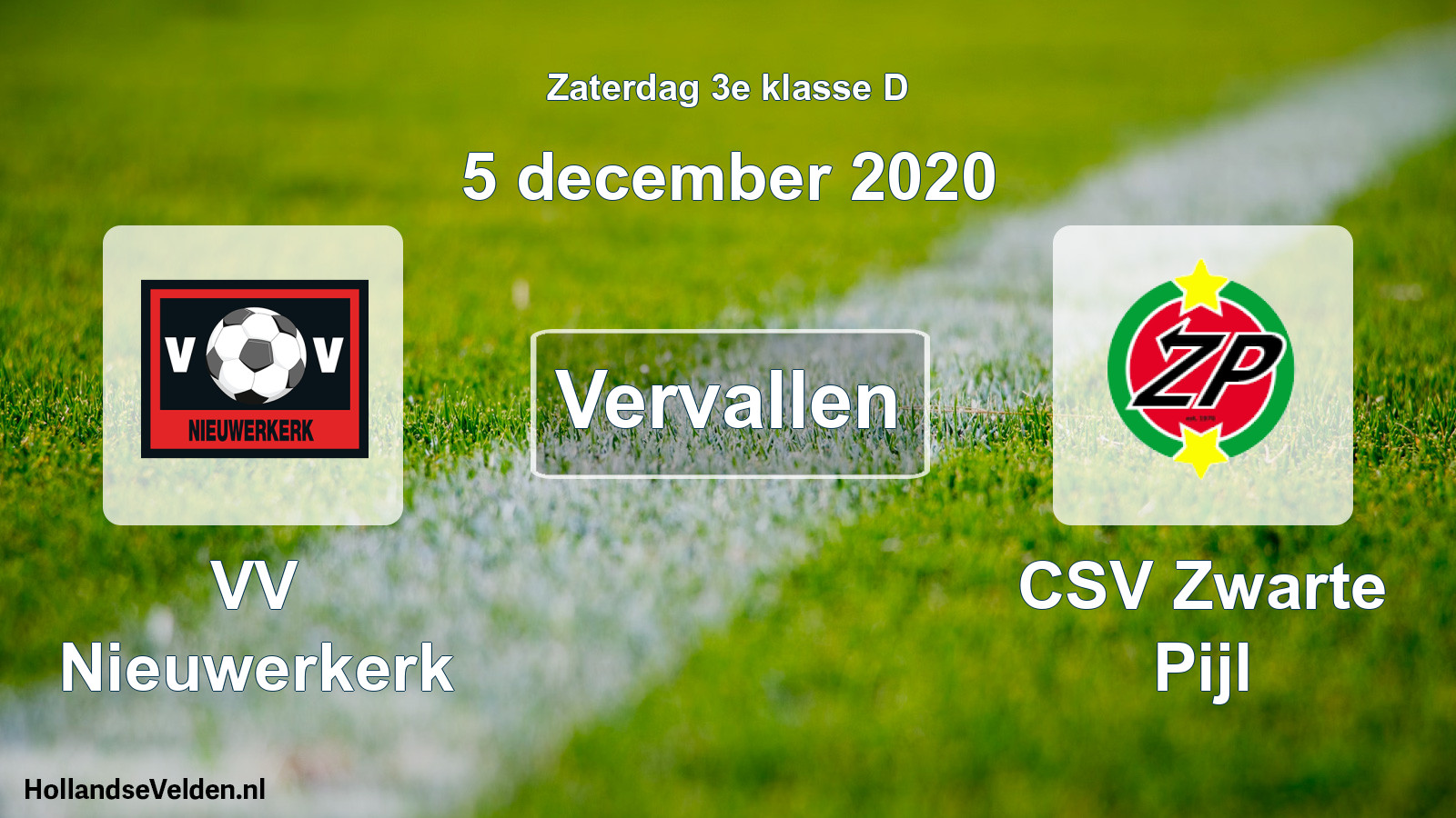 Scheduled Match: VV Nieuwerkerk - CSV Zwarte Pijl (5 December 2020)