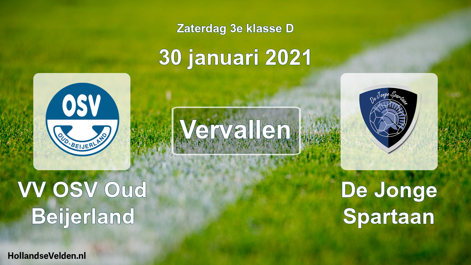 Scheduled Match: VV OSV Oud Beijerland - De Jonge Spartaan (30 January 2021)