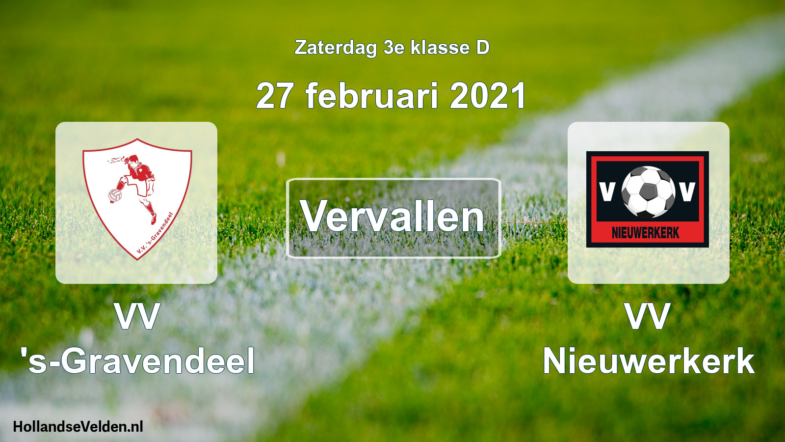 Scheduled Match: VV 's-Gravendeel - VV Nieuwerkerk (27 February 2021)