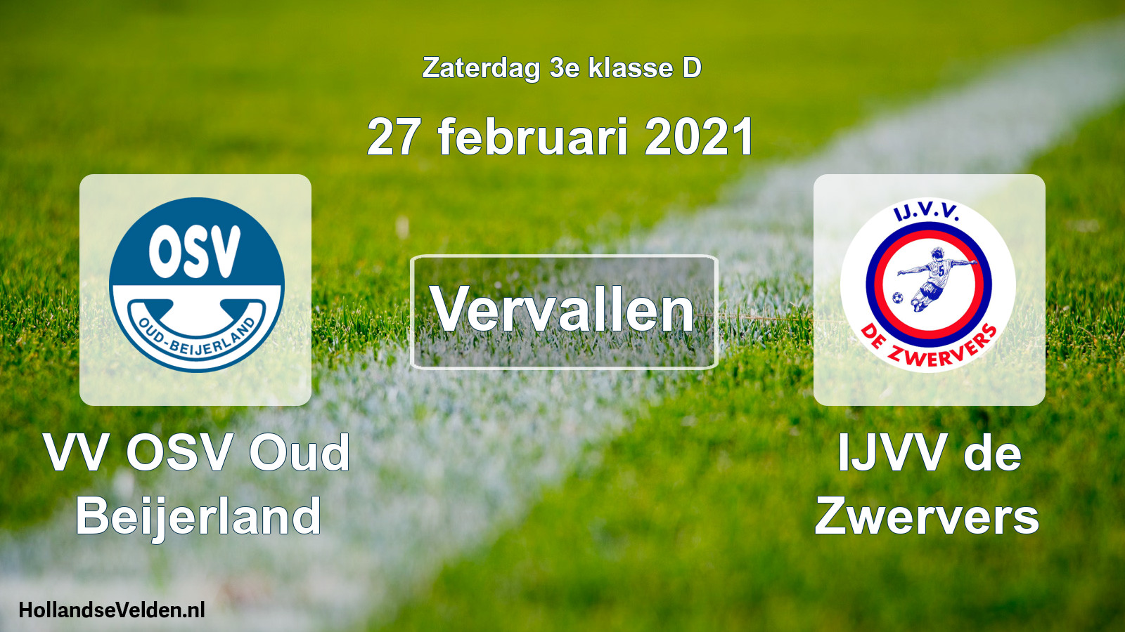 Scheduled Match: VV OSV Oud Beijerland - IJVV de Zwervers (27 February 2021)