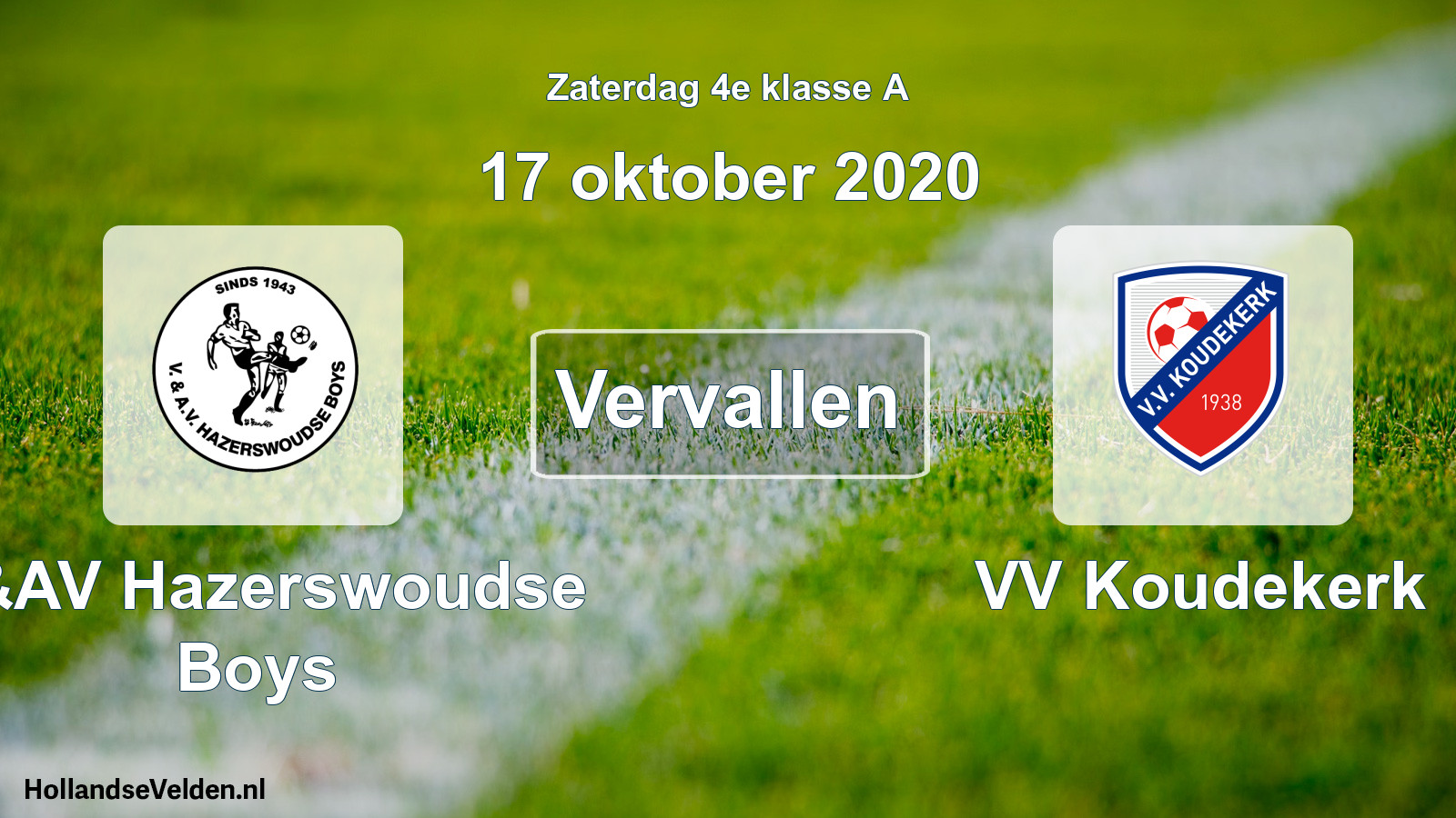 Scheduled Match: V&AV Hazerswoudse Boys - VV Koudekerk (17 October 2020)