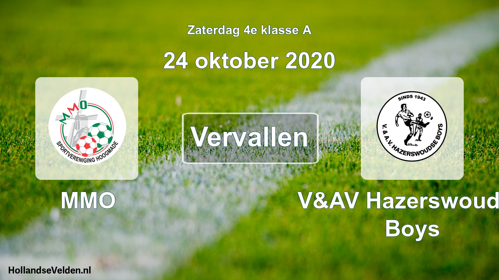 Scheduled Match: MMO - V&AV Hazerswoudse Boys (24 October 2020)