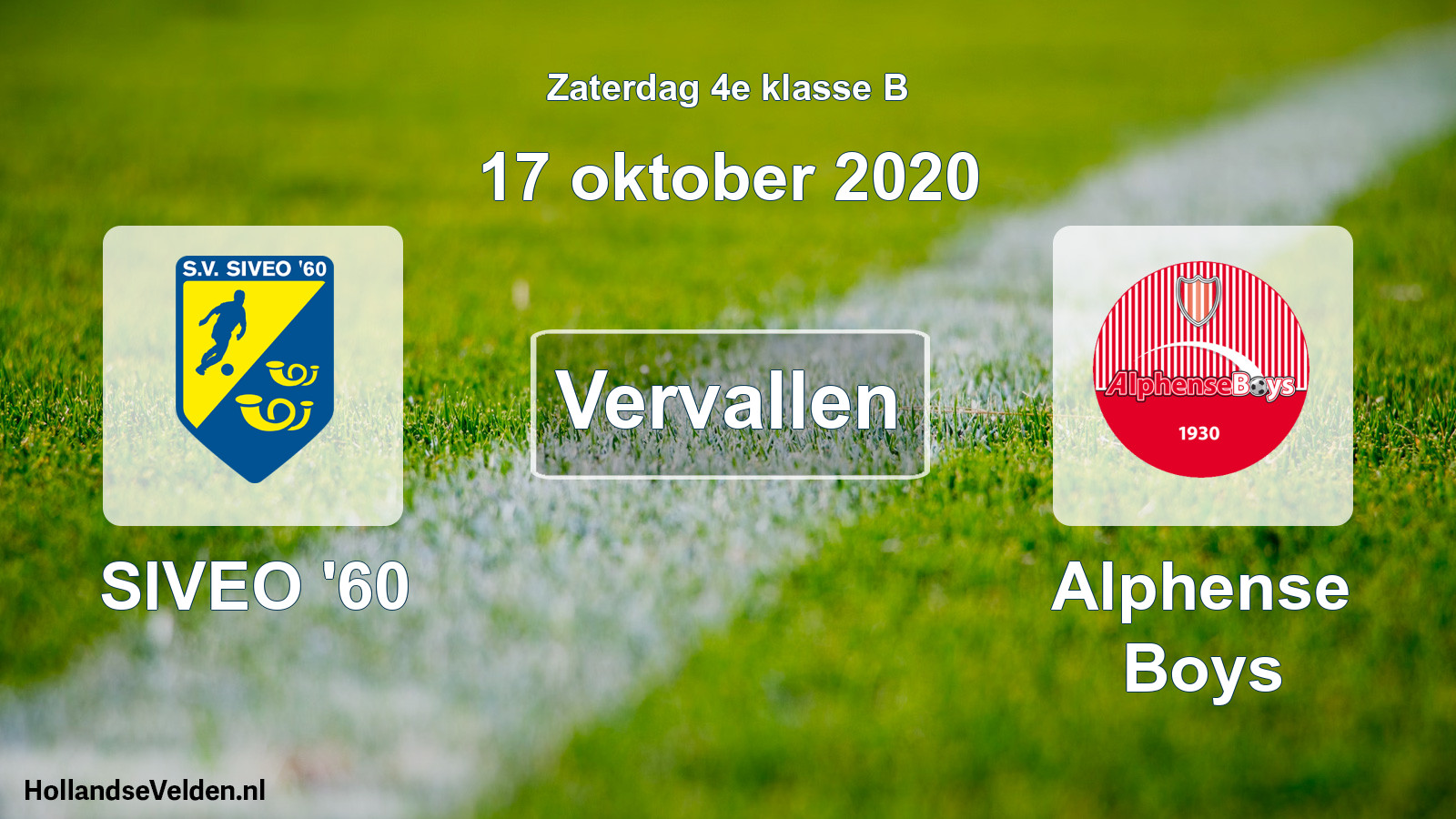 Scheduled Match: SIVEO '60 - Alphense Boys (17 October 2020)