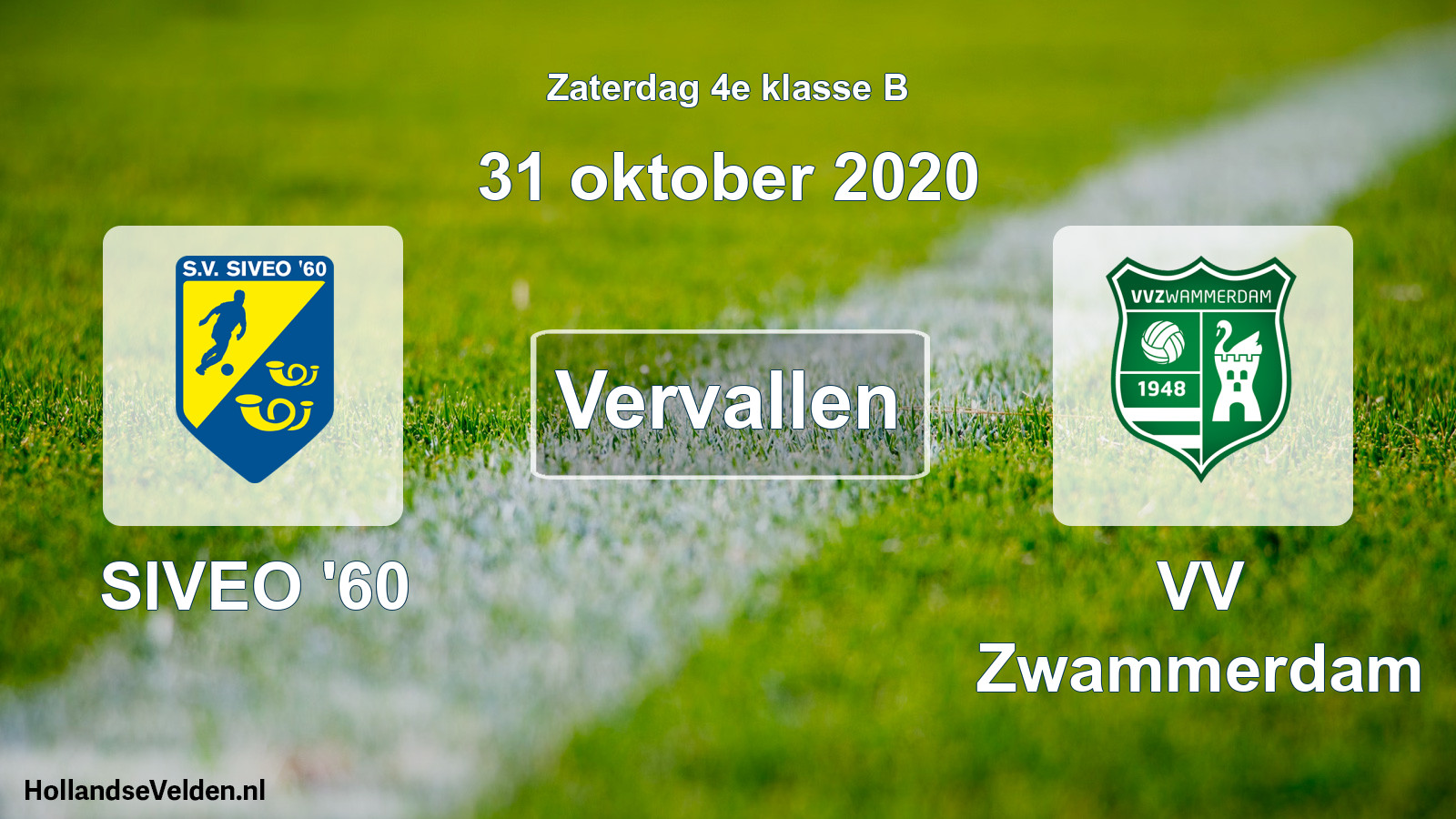 Scheduled Match: SIVEO '60 - VV Zwammerdam (31 October 2020)