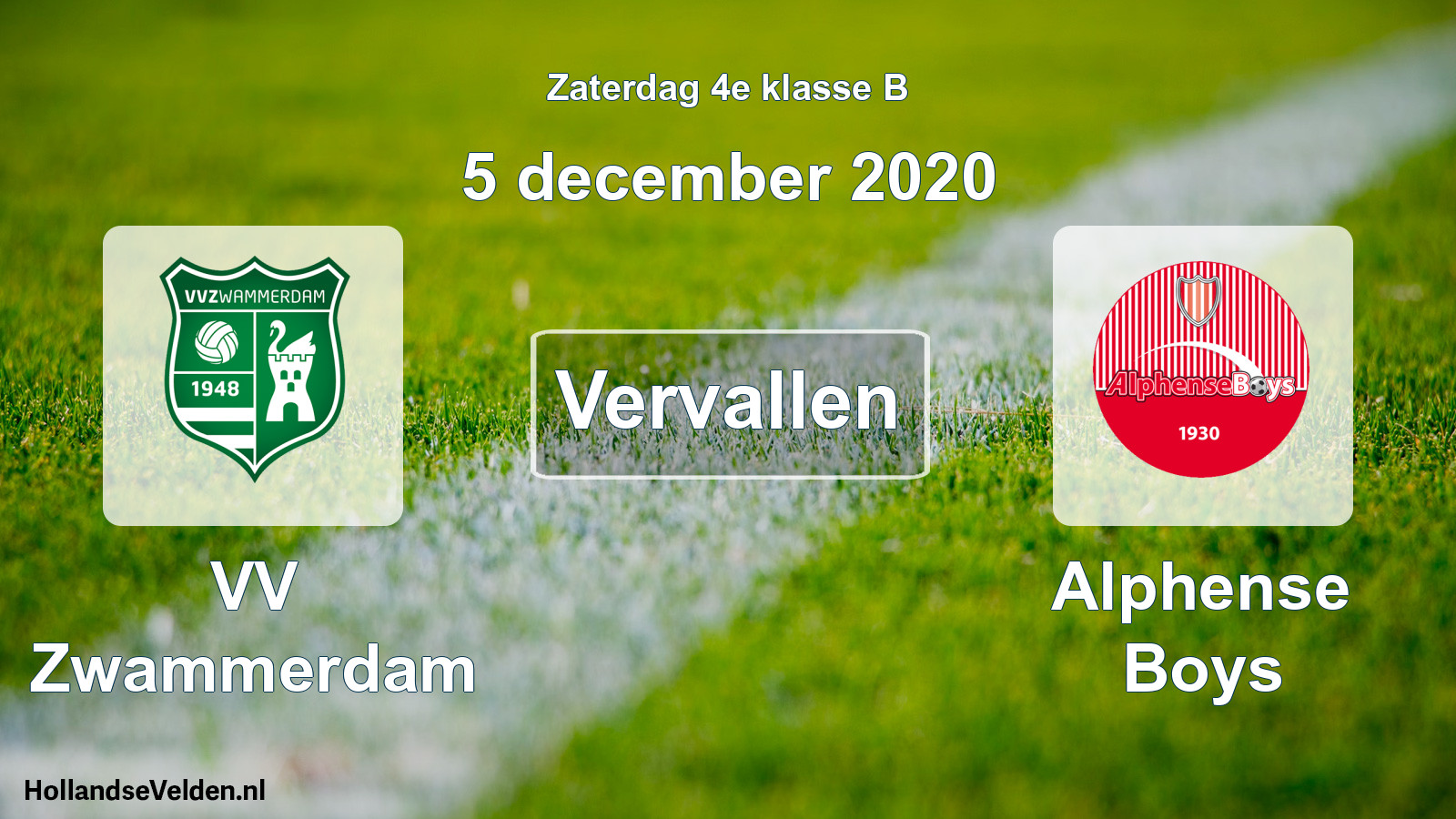 Scheduled Match: VV Zwammerdam - Alphense Boys (5 December 2020)