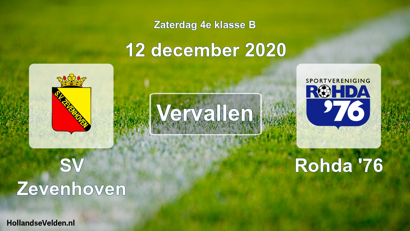 Scheduled Match: SV Zevenhoven - Rohda '76 (12 December 2020)