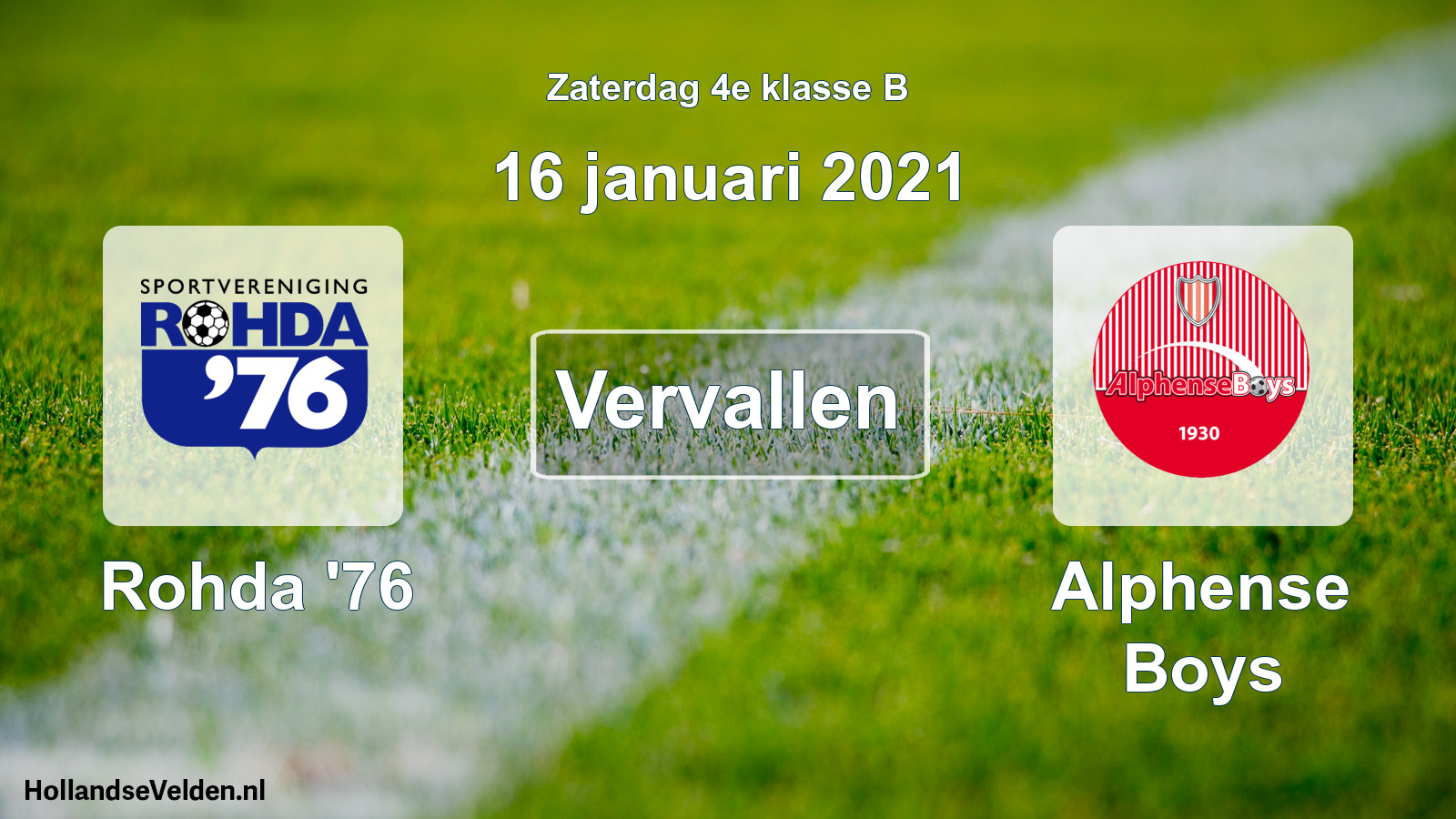 Scheduled Match: Rohda '76 - Alphense Boys (16 January 2021)