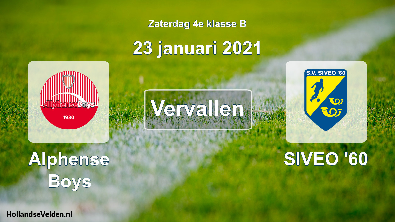 Scheduled Match: Alphense Boys - SIVEO '60 (23 January 2021)