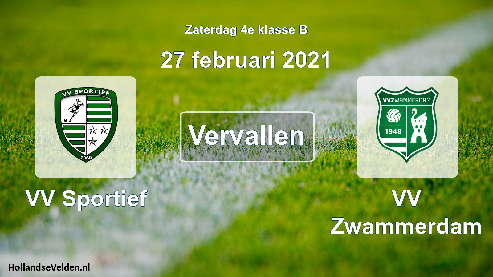 Scheduled Match: VV Sportief - VV Zwammerdam (27 February 2021)