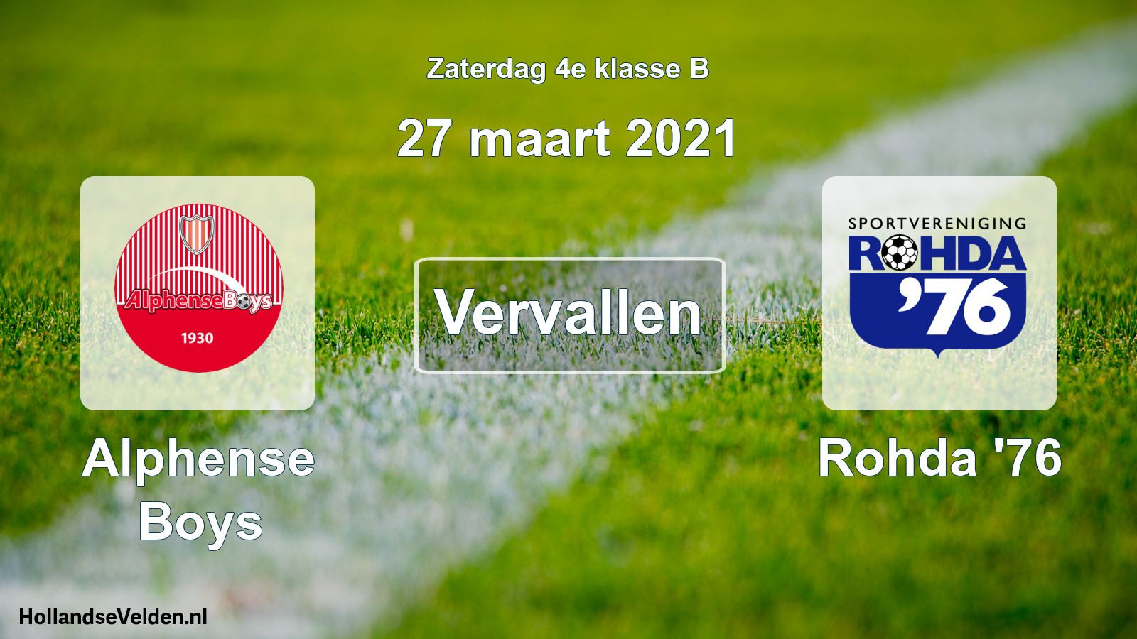 Scheduled Match: Alphense Boys - Rohda '76 (27 March 2021)