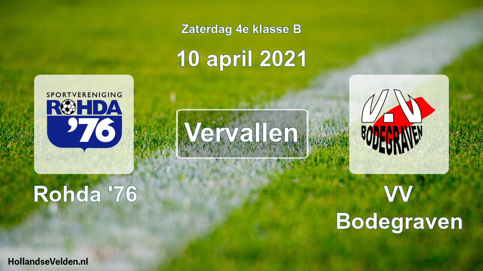 Scheduled Match: Rohda '76 - VV Bodegraven (10 April 2021)