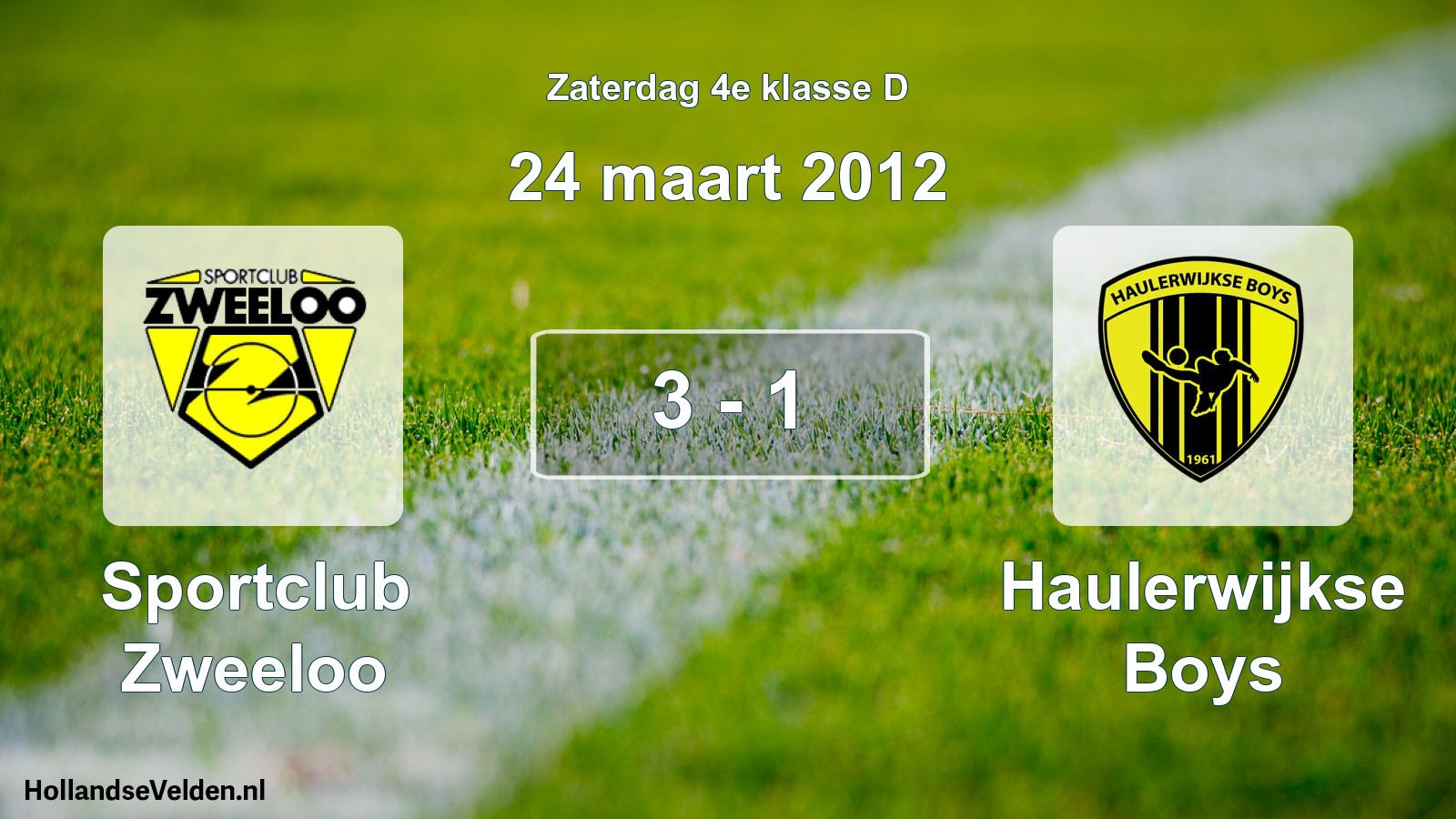 Total number of matches played: Sportclub Zweeloo - Haulerwijkse Boys 3 - 1 (24 March 2012)