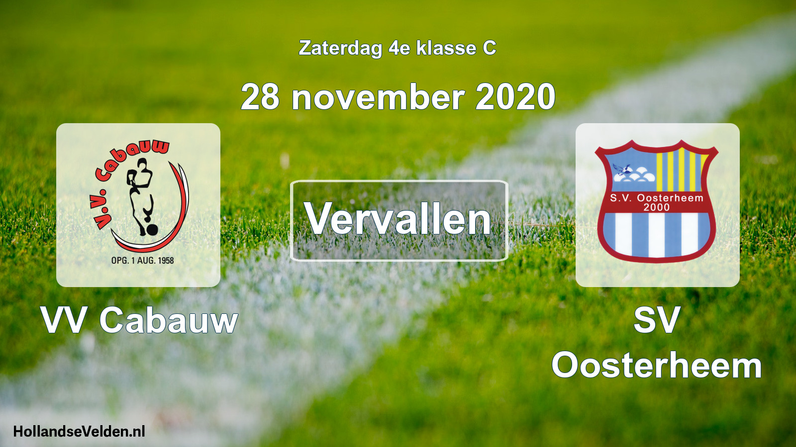 Scheduled Match: VV Cabauw - SV Oosterheem (28 November 2020)