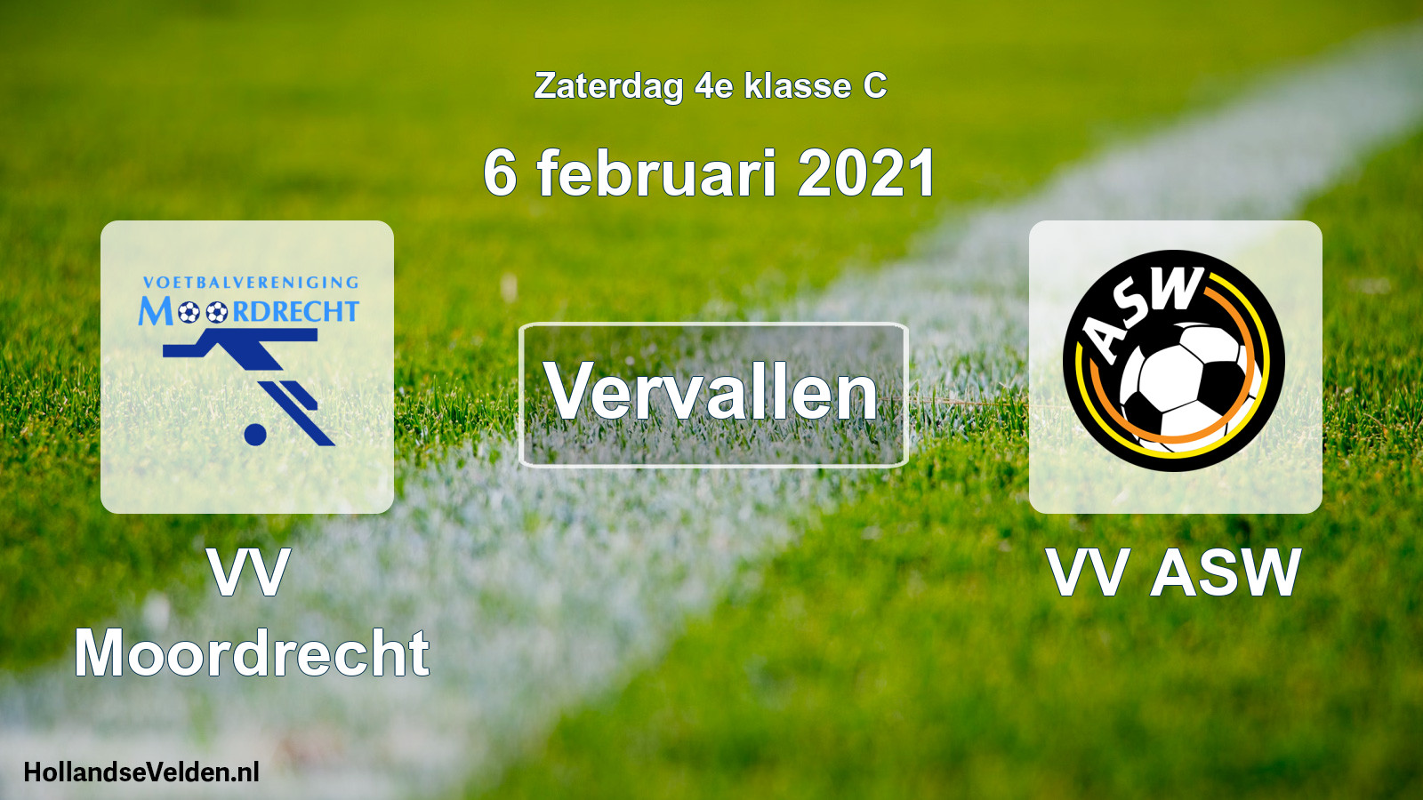 Scheduled Match: VV Moordrecht - VV ASW (6 February 2021)
