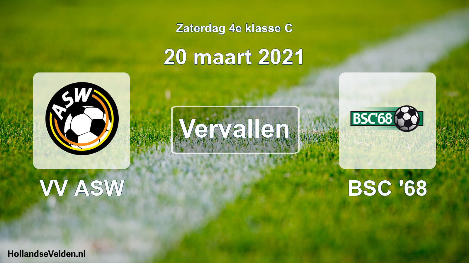 Scheduled Match: VV ASW - BSC '68 (20 March 2021)