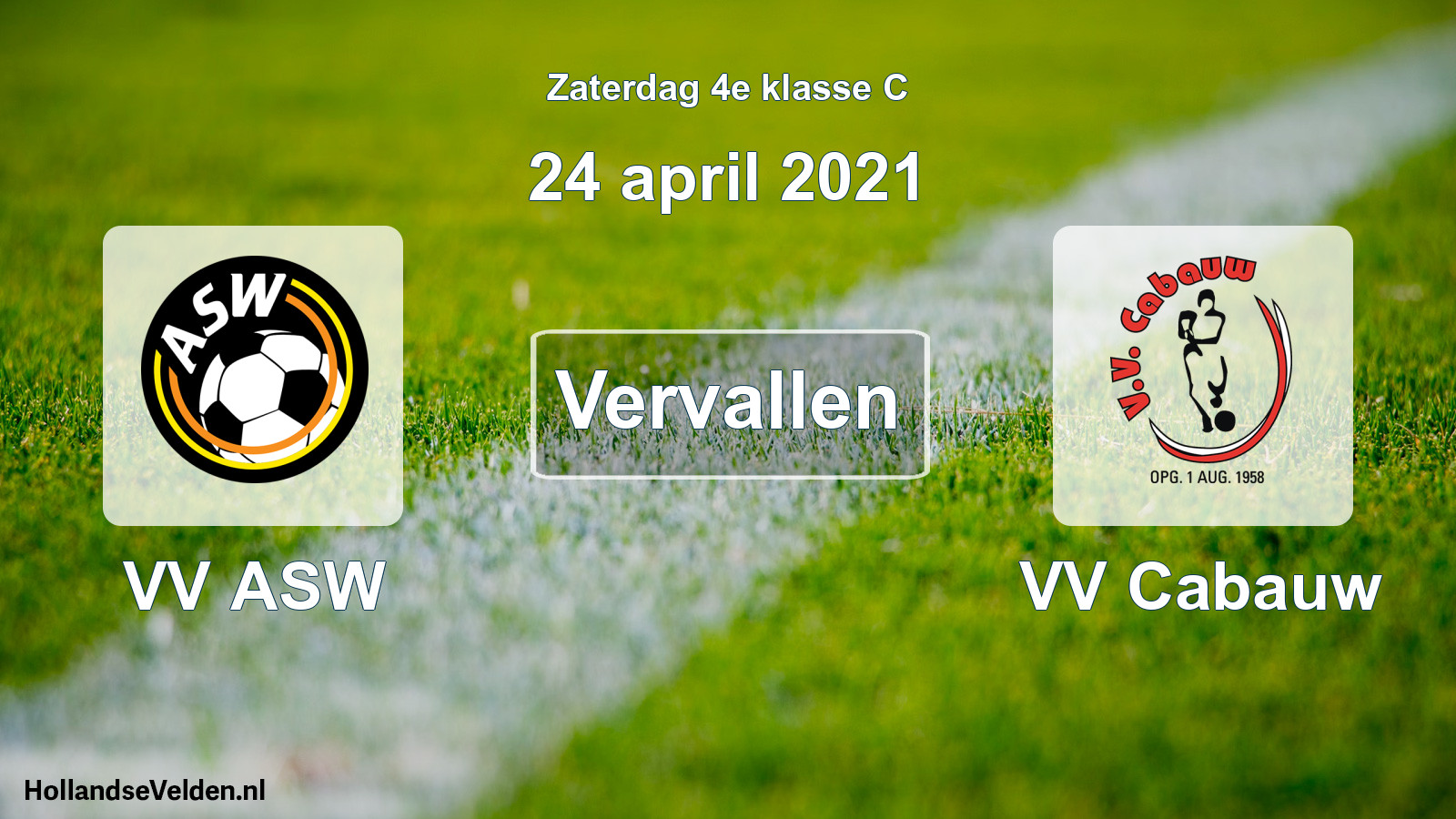 Scheduled Match: VV ASW - VV Cabauw (24 April 2021)