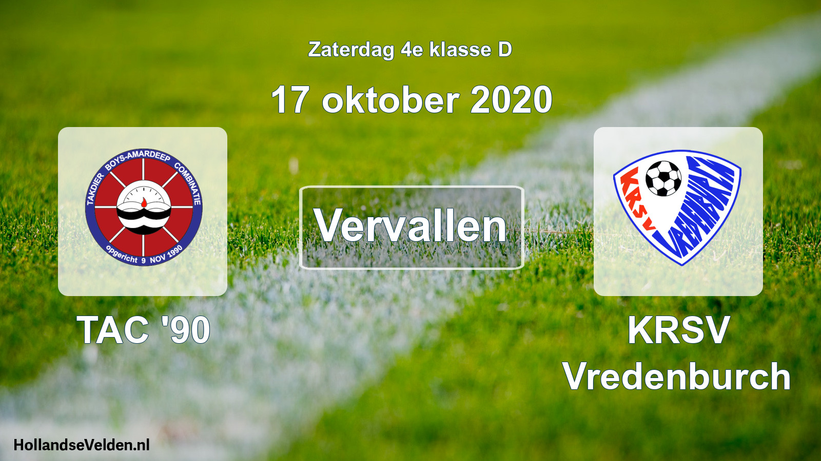 Scheduled Match: TAC '90 - KRSV Vredenburch (17 October 2020)