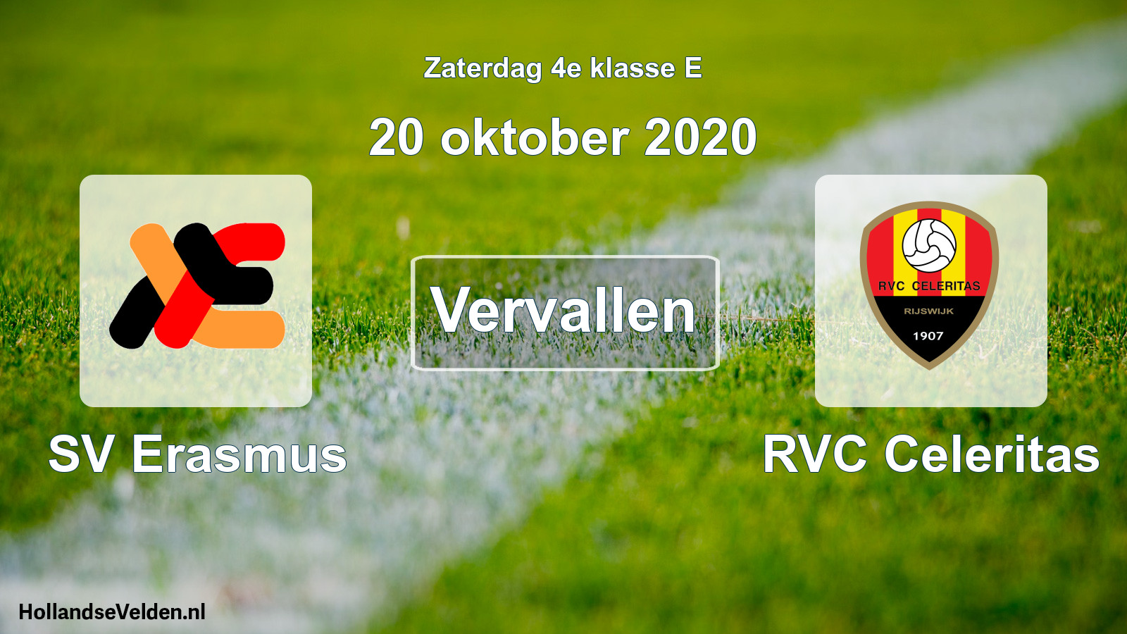 Scheduled Match: SV Erasmus - RVC Celeritas (20 October 2020)