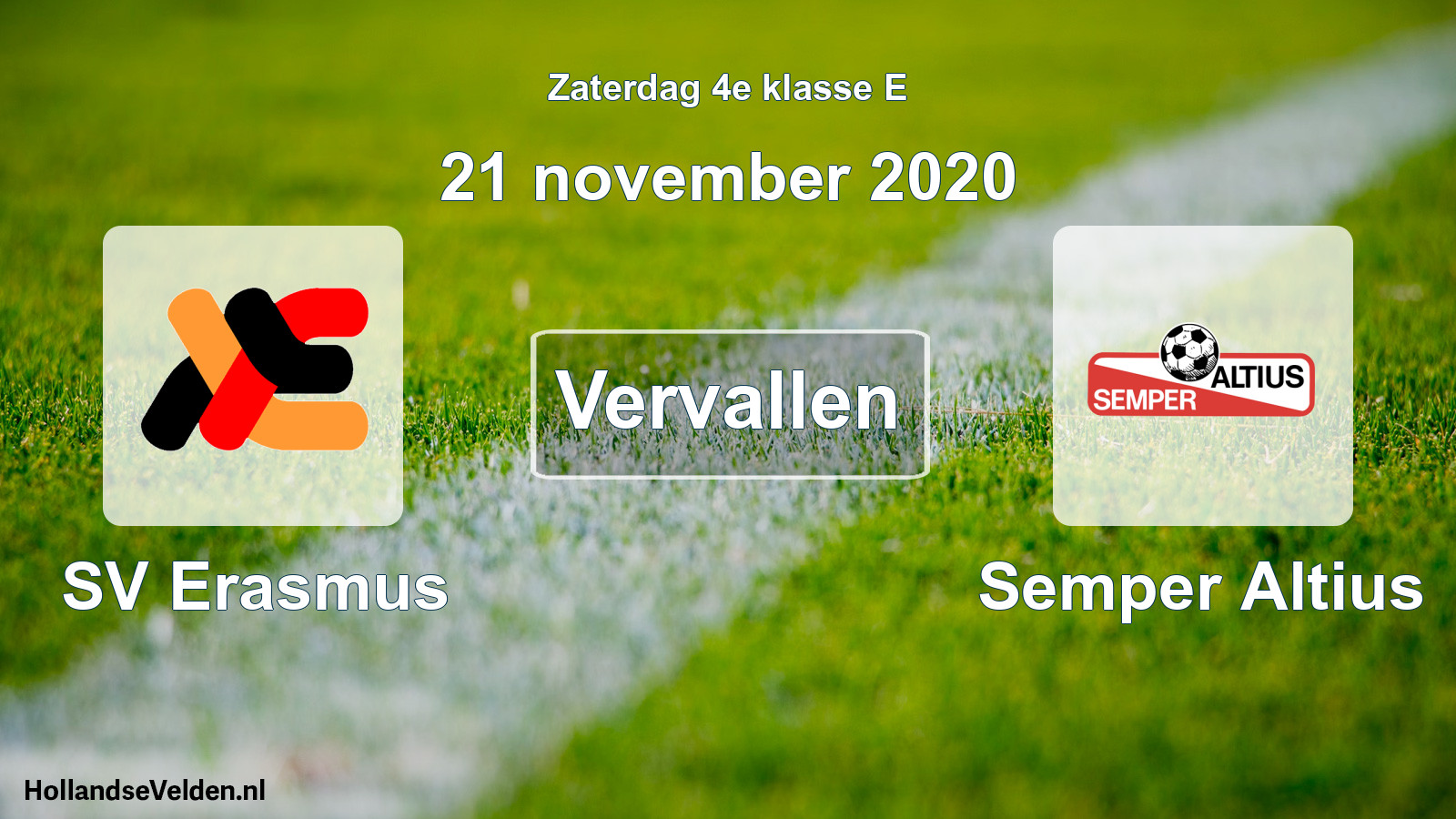 Scheduled Match: SV Erasmus - Semper Altius (21 November 2020)